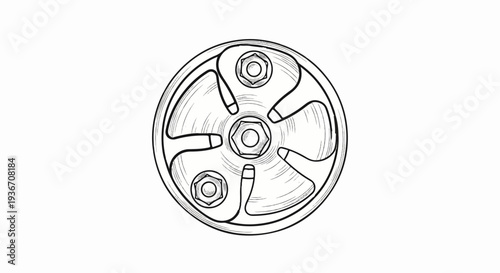 Stylized drawing of a mechanical component with nuts and bolts