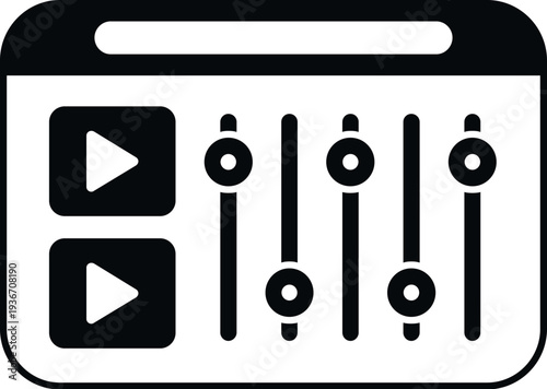 Software window with playback buttons and audio mixing faders
