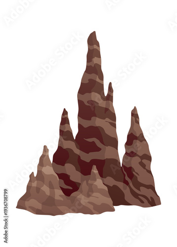 Cave stone mineral stalagmites column natural growth geology formations vector illustration isolated on white background