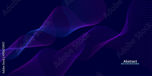 Futuristic background featuring vibrant purple and blue mesh wave patterns on a dark navy backdrop for modern tech layouts.