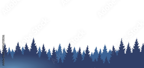 Mountains silhouettes landscape background. Rocky panorama with mountains skyline and pine tree forest. Scenery with slopes, vector cartoon illustration