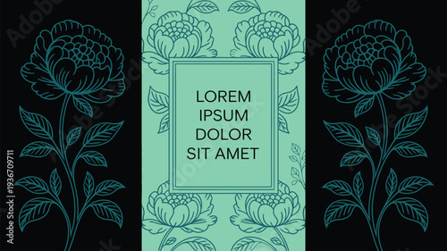 Flower vector illustration with gold line art on dark blue background
