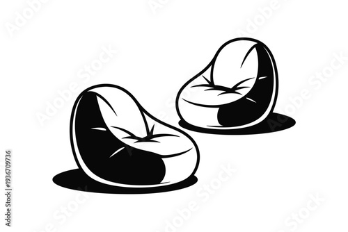 A bean bag chair vector illustration in black and white
