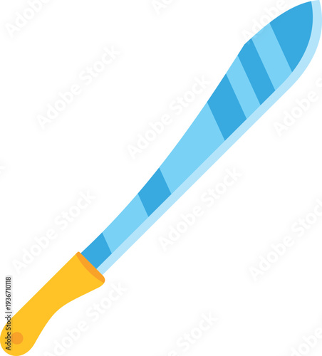 Bright blue machete with a yellow handle displayed against a clean white background