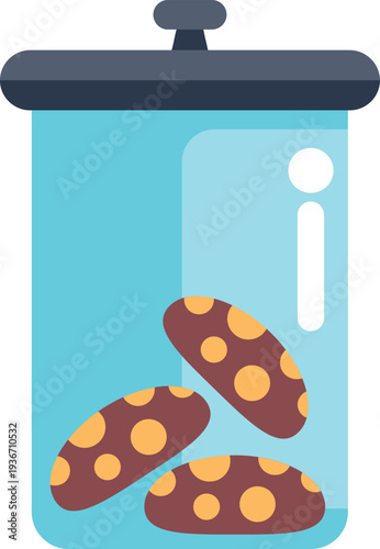 Flat vector illustration of a sealed specimen jar containing spotted organisms