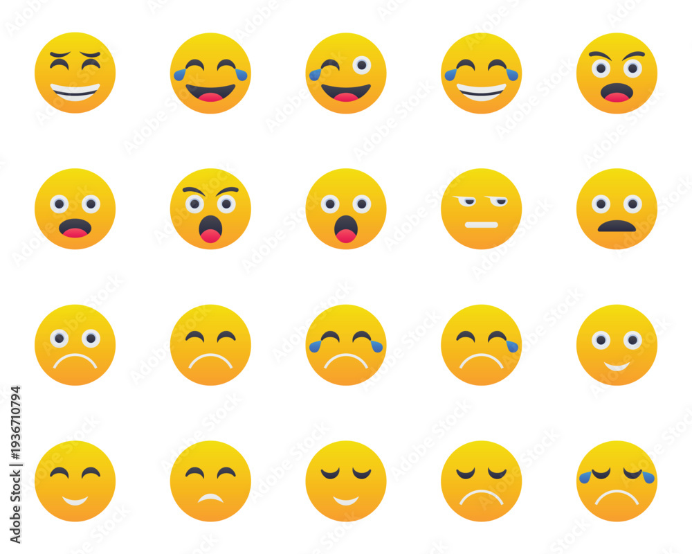 Obraz premium Gradient color icons set for Emojis, smiley, emotion