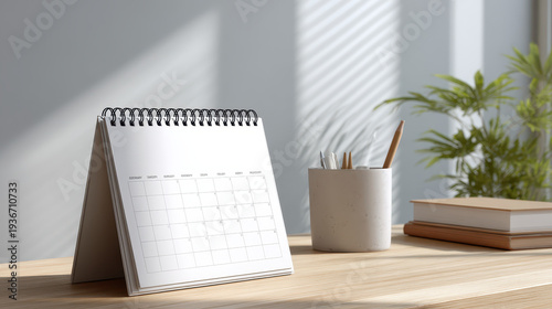 Stationery Mockup with Standing Tent Calendar on Desk
