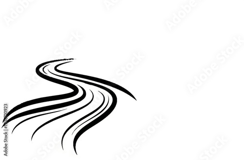 Abstract black lines form a winding path against a white background