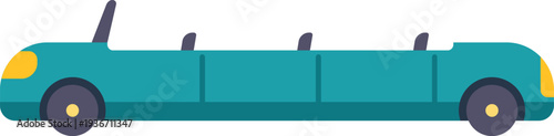 Minimalist flat style illustration of a long teal convertible limousine on a white background