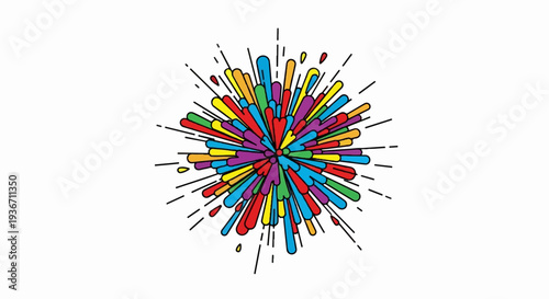 Abstract explosion of colorful rounded shapes radiating outwards