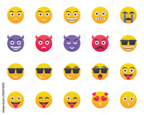 Gradient color icons set for Emojis, smiley, emotion