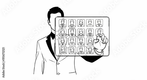 Person in suit selecting profile pictures on a tablet