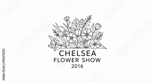 Hand-drawn floral arrangement above text "Chelsea Flower Show 2016
