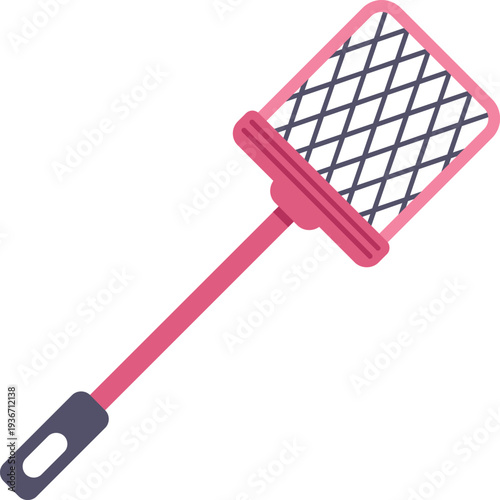 Simple pink handheld fly swatter featuring a mesh pattern on a white background