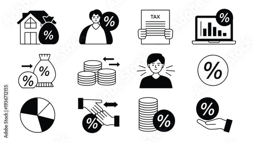 Tax icons vector set for financial and accounting purposes online