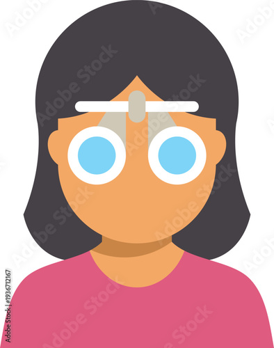 Illustration of a woman having an eye test using a phoropter for vision assessment