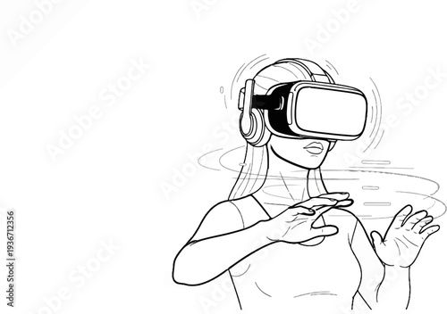 Person wearing virtual reality headset, interacting with digital world