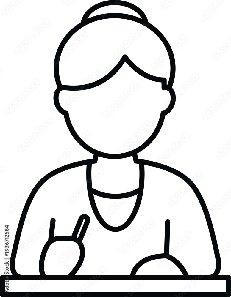 Obraz premium Woman writing or studying at a desk as a minimalist line art icon