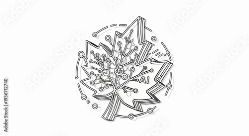 Abstract digital leaf with AI circuits, symbolic of technology and nature