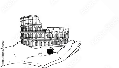 A simplified sketch of the ancient amphitheater rests in an open hand
