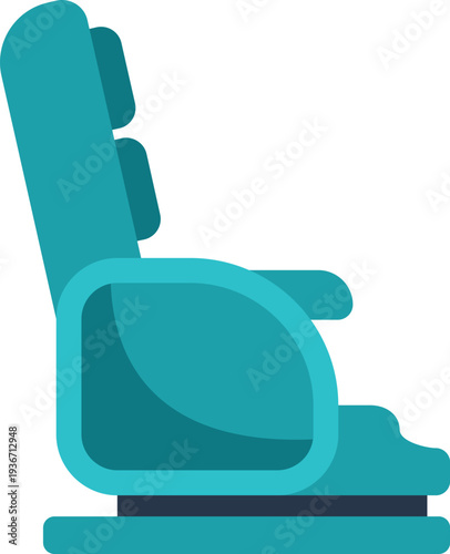 Flat design illustration of a modern airplane seat showing comfort and ergonomic details