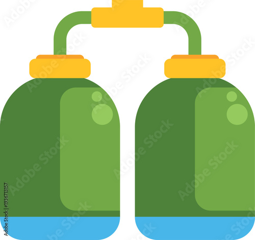 Colorful flat design of connected green scuba oxygen tanks used for underwater diving