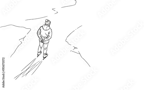 Person ice skating with hands behind back on an icy surface