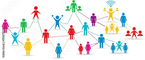 Diverse group of connected people icons forming a network