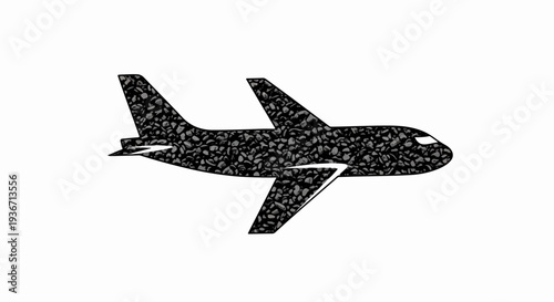 Silhouette of an airplane filled with a textured pattern resembling gravel