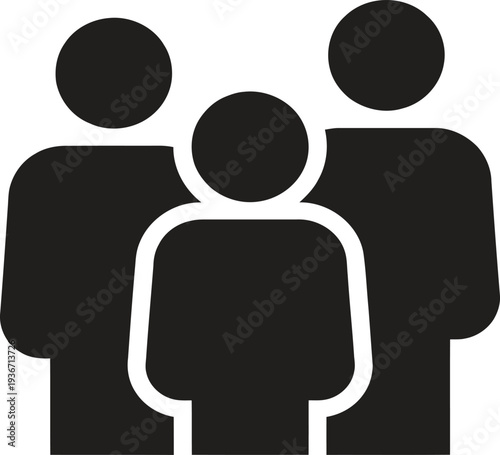 Group of people icon with black silhouette representing teamwork collaboration and community connection against transparent background