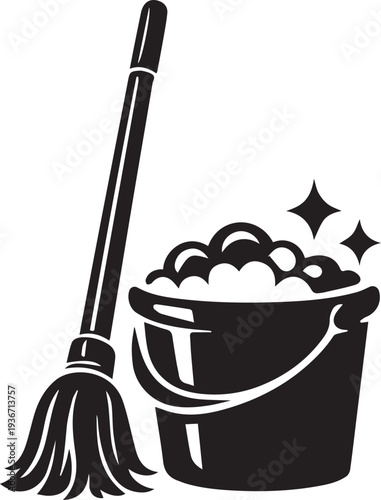 Mop and bucket vector illustration