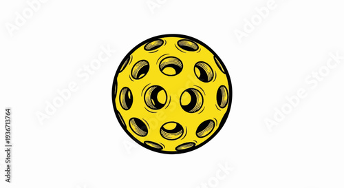 Yellow ball with many round holes, isolated on white