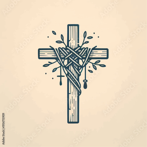 Decorative cross illustration with vines and ornaments 
