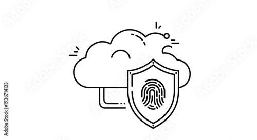 Cloud Data Protection with Fingerprint Scan and Shield Icon in bright studio