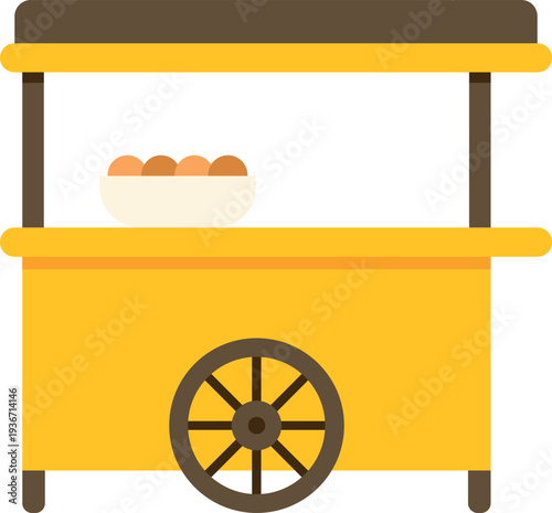 Simple yellow street food cart with a bowl of snacks symbolizing local business