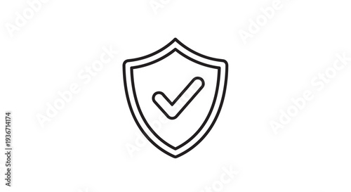 Security Shield with Checkmark Line Icon Symbolizing Protection and Verification on Isolated White Background