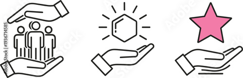 Customer care value and favorite rating concept outline icon set support protection service quality vector symbols