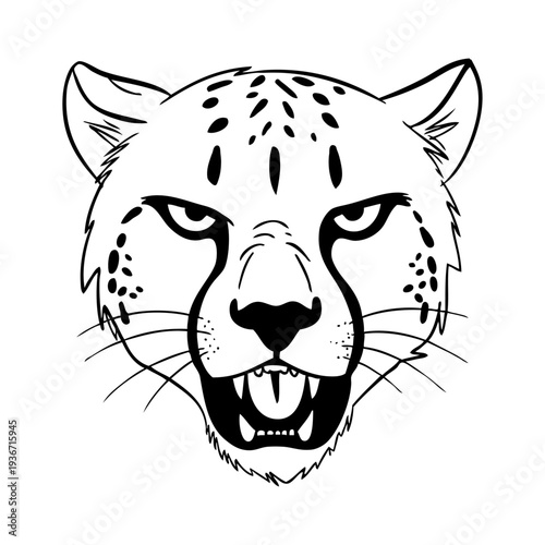 Dibujo sencillo con líneas de la cabeza de un guepardo enojado vista de frente