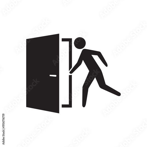 Man running off door simple icon
