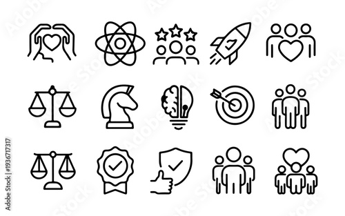 Business Innovation Line Icons Set Strategy Leadership Teamwork Vector Collection