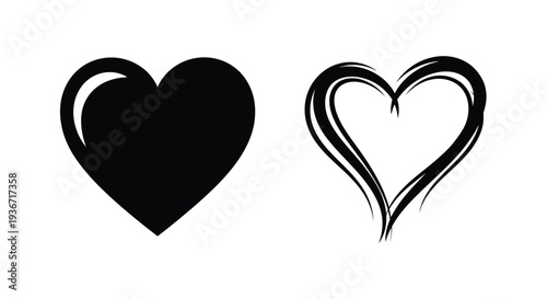 Two black heart shapes presented side by side a striking silhouette