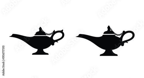 Two ornate genie lamps depicted in a striking black silhouette