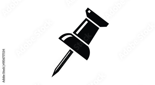 Simple black push pin graphic on a white background silhouette