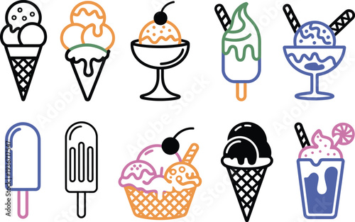 Colorful Ice Cream Illustrations in Various Styles Vector Design Elements