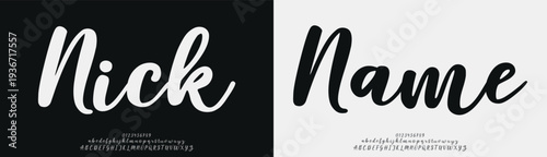 Nick Name, Script elegant font alphabet logo. Typography Beauty fashion luxury classic letters serif fonts decorative wedding vintage retro logos. vector illustration
