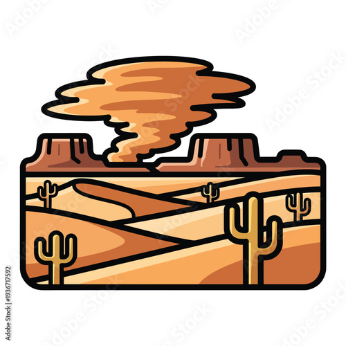 A desert landscape with a tornado