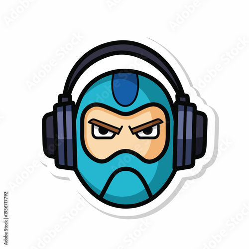 A cartoon character wearing headphones and a ski mask