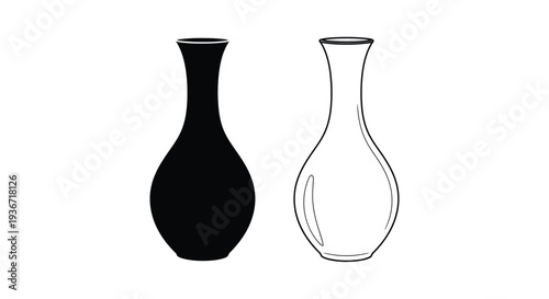 Two elegant vases one black one white presented as a silhouette
