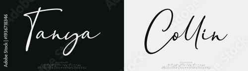 Tanya Collin, Script elegant alphabet beauty logo font. Classic beautiful Modern luxury Serif Letter Minimal Fashion. Typography decoration logotype fonts, wedding, logos. vector illustration
