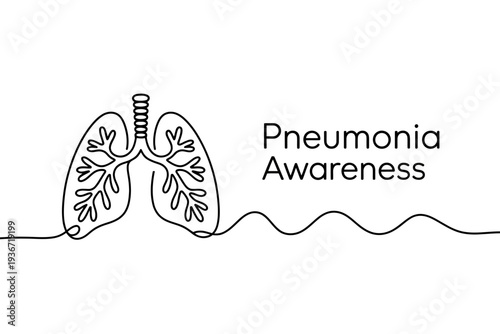 Lung pneumonia awareness illustration with a simple line drawing style